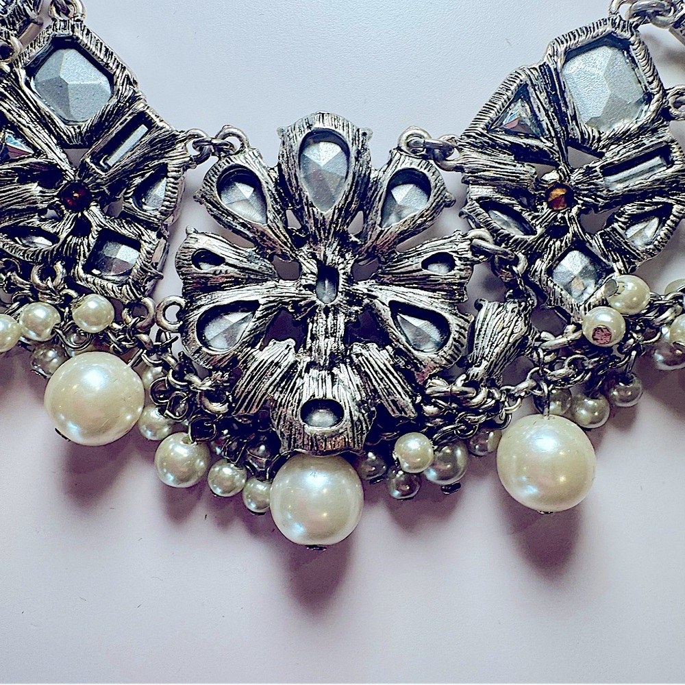 Lydell NYC Crystal Gem And Pearl Statement Necklace - Picture 11 of 12